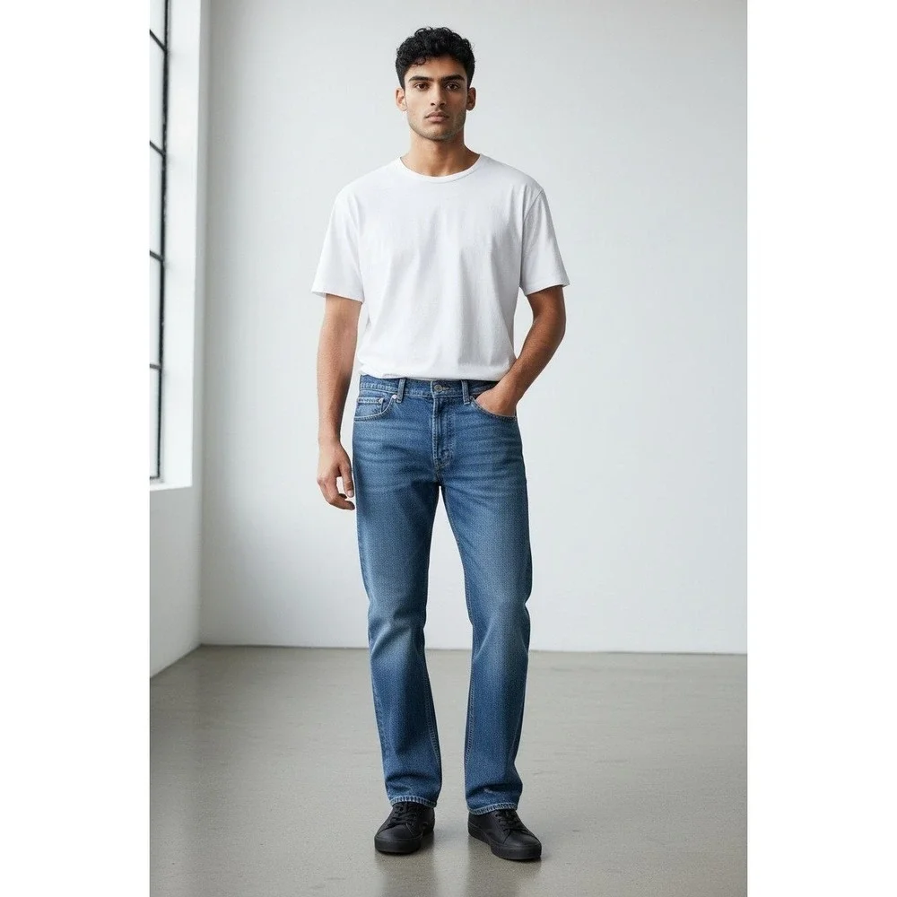 Levis 505 Regular Fit Jeans Mens 38x30 Medium Wash Blue Straight Leg Stretch